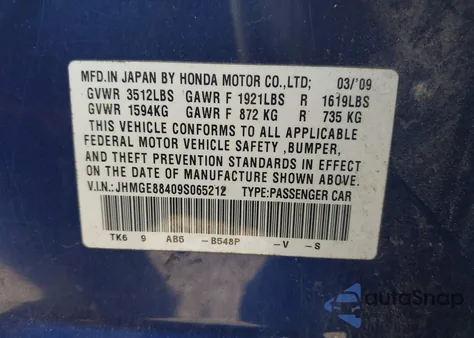 2009 Honda Fit Sport from USA, damaged, VIN JHMGE88409S065212